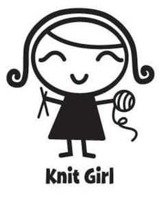 a black and white drawing of a girl holding a ball of yarn with the words knit girl on it