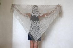 The triangle mesh scarf with fringe accents. Perfect for fresh, warm summer evenings, or just for the accessory in all seasons. Measures: 68.9" ( 175 cm ) x Center back 45.2" ( 115 cm ) without tassels Good vintage condition. Mesh Scarf, Piano Shawl, Scarf With Fringe, Boho Accessories, Summer Evening, Shawls And Wraps, Scarf Accessory, Piano, Shawl