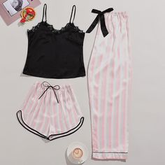 Satin Stripe Comfortable Loose Pyjamas Set - ForVanity sleepwear Striped Pajamas, Pajama Suit, Wardrobe Refresh, Home Comfort, Cozy Loungewear, Striped Pyjamas, Casual Evening, Everyday Moments, Striped Sleeve