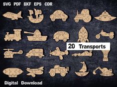 the wooden puzzles are designed to look like transportation vehicles