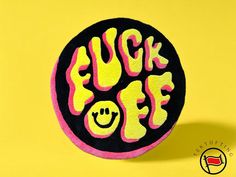 This handmade tufted rug features a bold "F**k Off" design with vibrant yellow and pink colors and a smiley face. It adds a playful and quirky touch to any space, perfect for living rooms, bedrooms, or as a unique statement piece. Crafted from soft and durable materials, this rug is both functional and decorative. Smiley Face Sticker, Quirky Home, Quirky Home Decor, Home Decor Handmade, Face Stickers, Tufted Rug, Smiley Face, Floor Mat, Floor Mats