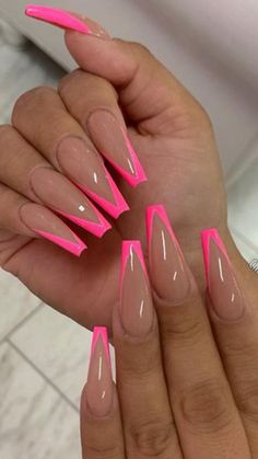 Pink Neon Acrylic Nails, Neon Baddie Nails, Basic Baddie Nails Spring, Idee Nail Art, Long Neon Nails, Cute Nails Acrylic Coffin, Baddie Pink Nails, Neon Nails Long, Acrylic Nail Designs Pink