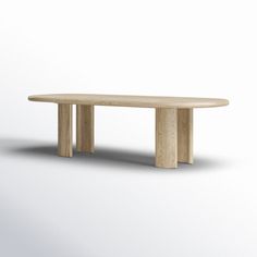 an oval wooden table on a white background