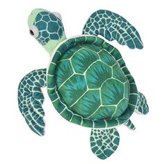 a green sea turtle stuffed animal on a white background