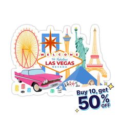 the las vegas sign and car sticker is on sale for $ 50 off at this store