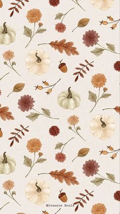 a white wallpaper with flowers and leaves on it