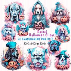 halloween clipart with dogs and pumpkins for commercial use in graphic design, scrapbooking or card making