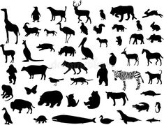 silhouettes of animals and birds on white background royalty illustration for design or decoration stock illustration