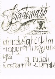 an old fashioned handwritten font with cursive letters and numbers in the upper right corner