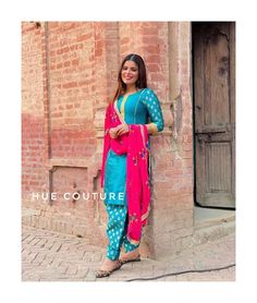 Designer Punjabi Patiala Blue Silk Brocade Salwar Kameez Suit Phulkari Pink Duppata Patiala suit with phulkari dupatta for women and girls Brocade Salwar, Phulkari Dupatta, Designer Punjabi Suits, Cute Couple Poses, Boutique Dress Designs, Silk Brocade