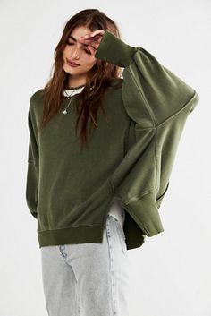 Camden Sweatshirt | Free People Camden Sweatshirt, Layered Sweater, Digital Closet, Oversized Blouse, Round Neck Sweatshirts, Bottoming Shirt, Round Neck Sweaters, Long Sleeve Knit Tops, Knit Sweatshirt