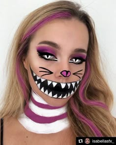 Nem Halloween Makeup, Simple Cat Makeup, Cheshire Cat Halloween, Cat Halloween Makeup, Cute Halloween Makeup, Body Painting Art