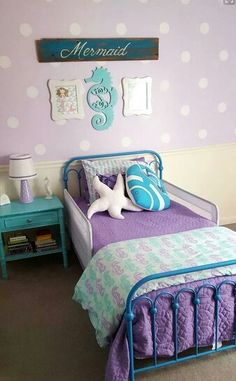 Love this 😍 Mermaid Room Ideas Kids, Mermaid Decor Bedroom, Teal Bedroom, Purple Bedrooms