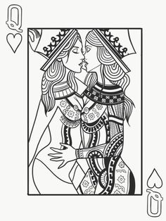 a playing card with two women holding each other