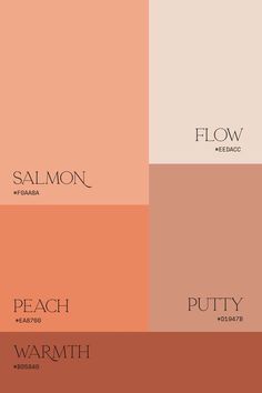 the color scheme for salmon, peach, and pecani is shown in three different shades