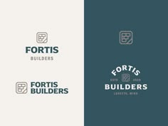 two logos for fortis builder's, one with a house and the other with a