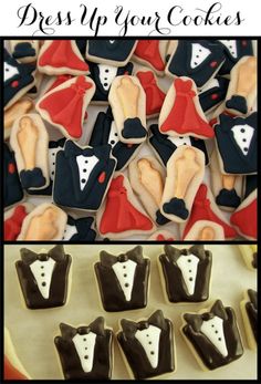 some cookies that are decorated to look like men in tuxedos