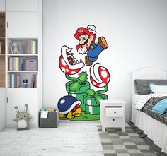 the mario bros wall decal is in a child's bedroom