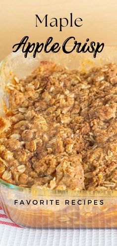 a casserole dish filled with apple crisp