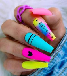 Neon Acrylic Nails, Neon Nail Designs, Unghie Sfumate, Wow Nails, Sassy Nails, Valentine Nails, Colorful Nail, Colorful Nails, Dope Nail Designs