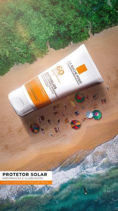 an aerial view of sunscreen on the beach