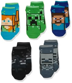 PRICES MAY VARY. 97% Polyester, 3% Spandex Imported Pull On closure Machine Wash 5-Pack includes 5 pairs of assorted boys Minecraft no show socks These Minecraft socks are made up of 97% Polyester and 3% Spandex material and are lightweight and soft. These socks highlight your favorite Minecraft characters! These socks come in size Small, which fits shoe size 7M - 10M US Toddler, and Medium, which fits shoe size 10.5M-4M US Kids. Machine wash in cold water. Minecraft Shoes, Creeper Costume, Minecraft Gifts, Awesome Boy, Minecraft Characters, Low Cut Socks, Boys Socks, Sharing Economy