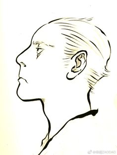 a drawing of a woman's profile with her hair pulled back and ear piercings