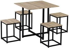 the table and four stools are all made from wood with metal legs, which is also available in black or white