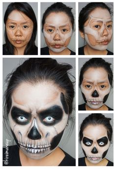 Skull Makeup Step By Step, Skull Makeup Tutorial, Step By Step Makeup, Skull Face Paint, Grim Reaper Halloween, Skeleton Makeup