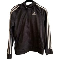 Adidas 
Dark Grey 
Full Zip Up 
Hooded Sweatshirt 
Classic White 3 Stripe 
Size Medium Acubi Clothes, Manifest Clothes, Roblox Shirt Ideas, Adidas Zip Up Hoodie, Adidas Hoodie Women, Adidas Jacket Women, Black Hoodie Women, Adidas Zip Up, Adidas Sweater