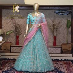 Gorgeous ice blue color net lehenga and blouse with blush pink color net dupatta. 2022-05-21 21 May 2022 Sky Blue Lehenga Combination, Traditional Lehenga Designs, Lehenga Color Combinations, Lehenga And Blouse, Lehenga Dupatta, Ice Blue Color, Floral Lehenga, India Style