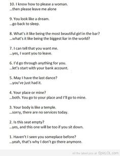 a poem with the words 10 great pick up lines and some other things to do