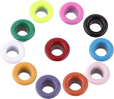 six different colored rubber rings in a circle