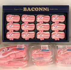 bacon shaped like animals are in plastic containers