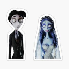 the corpse bride and groom stickers are shown in two different positions, one with eyes closed