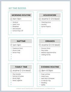 the printable family time block is shown