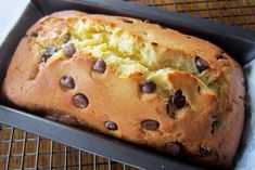 a loaf of bread with chocolate chips on top