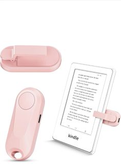 an electronic device with a pink case and holder next to it on a white surface