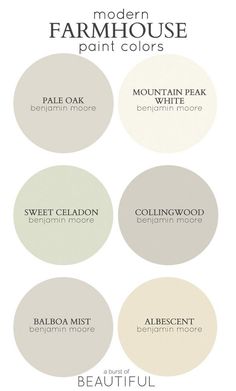 the different shades of paint that are used to create this modern farmhouse style painting color scheme