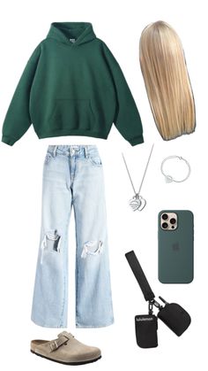 green outfit! Jeans And Hoodie, Green Fits, Dark Green, Green