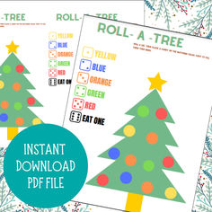 three christmas tree printables with the words roll - a - tree on them