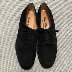 Robert Clergerie Suede Lace Up Shoes 36, 6 Narrow, Would Fit Better For A Narrow Foot Made In France Never Worn Black Suede Leather, Woven Cloth Laces Robert Clergerie, Suede Lace, Up Shoes, Wearing Black, Lace Up Shoes, Black Suede, Suede Leather, Flat Shoes Women, Loafer Flats