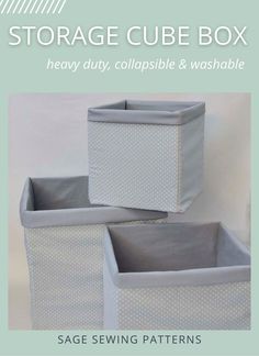 three storage cubes are shown with the text, storage cube box heavy duty, collapsible and washable