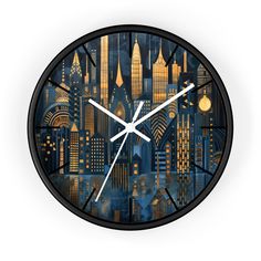 a large clock with city lights on it's face and numbers in the middle