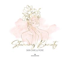 a woman with flowers in her hair and the words, shining beauty skin care & more