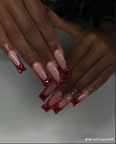 Nail Designs Bday, Red Acrylic Birthday Nails, Medium Red Nails Design, Black Birthday Set Nails, Red Nails For Sweet 16, Red 21st Birthday Nails, Red Nails Birthday Set, Red Nails For Hoco