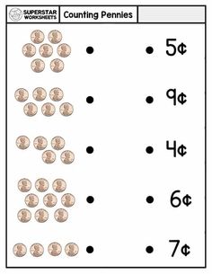 counting pennies worksheet for kids to practice counting and number recognition with coins