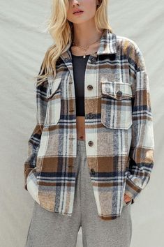 Ootd Instagram, Plaid Shacket, Oversized Flannel, Duster Jacket, Fall Winter Wardrobe, Flannel Tops, Next Clothes, Brown Plaid, Gray Plaid