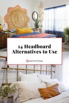 A headboard alternative is crucial if your bed has no headboard. Here are 14 ideas you can try. Boho Bedroom Without Headboard, Headboard Alternatives Ideas, Add Headboard To Platform Bed, Alternative To Headboard Ideas, Makeshift Headboard Ideas, Diy Headboard Makeover Ideas, Headboardless Bedroom, Without Bed Bedroom Ideas, Headboard Replacement Ideas