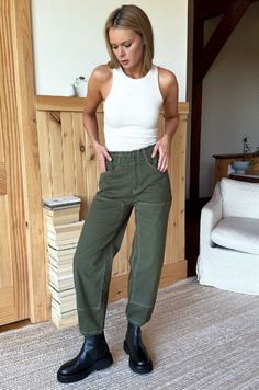 Emerson Fry Barrel Pant - Olive Nyc Fits, Emerson Fry, Oxford Platform, Contrast Top, Lucky Green, Trouser Pants Women, Womens Size Chart, Trousers Women, One Piece Swimsuit